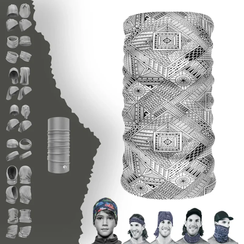 Siyah Beyaz Geometrik Desenli Boyunluk Bere Bandana Maske Bone Toka Saçbandı