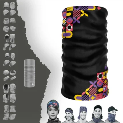 Siyah Zeminli Renkli Geometri Boyunluk Bere Bandana Maske Bone Toka Saçbandı