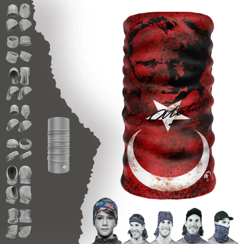 Atatürk İmzalı Türk Bayrağı Boyunluk Bere Bandana Maske Bone Toka Saçbandı